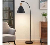 Lámpara de pie Lindby Trebale, negra, madera, 154 cm, E27