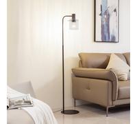 Lámpara de pie Lucande Eirian, negra, cristal, 150 cm de altura, E27