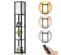 Lámpara de Pie Madera con Mando a Distancia, Lámpara de Piso Regulable con Estante, Lámpara E27 de Lectura, 2 Puertos de Carga USB, Decoraciones Interiores Adecuado Para el Salón y el Dormitorio