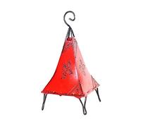 Lámpara de pie marroqui de cuero natural tintado y pintado a mano con alheña o henna, modelo Pirámide Orient 40 cm Color rojo