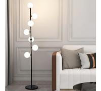 Lámpara de pie moderna de 68,9 pulgadas Lámparas de pie minimalistas con poste alto dorado con 7 globos Cuidado de los ojos blanco cálido suave Bombillas G9 de 3000 K Lámpara alta de mediados de siglo