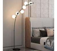 Lámpara de pie moderna nórdica Lámpara de pie de altura ajustable con pantalla de vidrio esmerilado 6 lámparas de pie tipo globo Lámpara de poste alto negra con base de mármol para dormitorio, sala