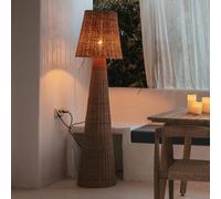 Lámpara de pie Newgarden Lola, color madera, ratán, IP54 True