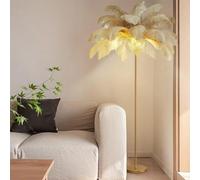 Lámpara de pie para Sala de Estar, de Plumas de Avestruz auténticas, con Luces LED Doradas, 3 temperaturas de Color Regulables, diseño Elegante para Esquinas, dormitorios y Salas de Estar (Caqui).