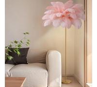 Lámpara de pie para salón, de Plumas de Avestruz auténticas, con Luces LED Doradas, 3 temperaturas de Color Regulables, diseño Elegante para Esquinas, dormitorios y salón (Rosa Claro)