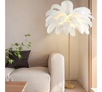 Lámpara de pie para salón, de Plumas de Avestruz auténticas, con Luces LED Doradas, 3 temperaturas de Color Regulables, diseño Elegante para Esquinas, dormitorios y salón ()