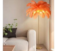 Lámpara de pie para salón, de Plumas de Avestruz auténticas, con Luces LED Doradas, 3 temperaturas de Color Regulables, diseño Elegante para Esquinas, dormitorios y salón (Naranja)