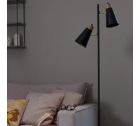 Lámpara de pie PR Home Wien, negra, 2 luces, altura 147 cm