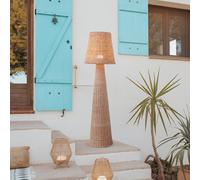 lámpara de pie recargable LED Newgarden Lola, color madera, ratán, IP54 True