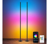 Lámpara de pie RGB para salón, 160 cm, juego de 2 lámparas de esquina regulables con aplicación inteligente y mando a distancia, lámpara de pie LED DIY con 16 millones de colores, sincronización de