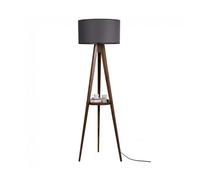 Lámpara de pie trípode con repisa grady gris madera tela nórdico 153 x