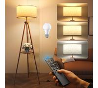 Lámpara de Pie Trípode LED Regulable Con Separadores de Almacenaje - 12W Lampara de Pie Madera con Mando & Bombilla E27, Luz para Leer para Salón, 3 Temperaturas de Color, Dormitorio, Oficina (Nogal)