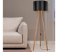 Lámpara de Pie Trípode Luz de Suelo Iluminación Puntual 1xE27 20 W MDF PVC Textil 21 x 37 cm Altura 136 cm Color Bambú/Negro