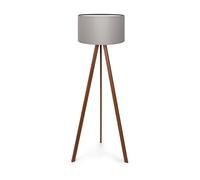lux.pro Lámpara de Pie Newport Trípode Pantalla Cilíndrica Iluminación para Salón Estudio Rincón de Lectura 1xE27 20 W MDF PVC 21 x Ø 38 cm Altura 140 cm Efecto Madera/Gris