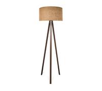 lux.pro Lámpara de Pie Newport Trípode Pantalla Cilíndrica Iluminación para Salón Estudio Rincón de Lectura 1xE27 20 W MDF 100% Poliéster 21 x Ø 38 cm Altura 140 cm Efecto Madera/Marrón