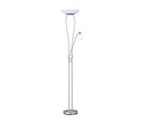 Lámpara de pie Wolf 18+5W 4000K, ideal para iluminar espacios. Proporciona 1800/500 lm, con acabado en níquel, pantalla lectora y regulador de intensidad. Dimensiones: 178x31,5x31,5 cm.