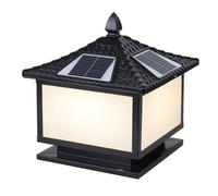 Lámpara de Pilar Vintage para Exteriores con Energía Solar, Encendido Y Apagado Automático, Luces Solares Negras para Paisajes, Bolardo para Portón, Luz de Pilar con Base de Montaje en Muelle, Lámpara