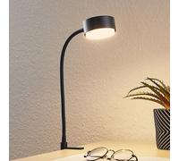 Lámpara de pinza Lindby Kaylou, negra, brazo flexible, aluminio