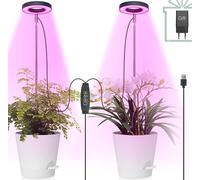 Lámpara de Planta, Lámpara de Planta de espectro completo, Luces de crecimiento ajustable en altura con temporizador 3/9/12H,10 brillos,3 modos, Lampara de Crecimiento para Plantas Naturales,2 Cabezas