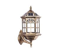 Lámpara de Porche al Aire Libre con Linterna Solar, Accesorio de iluminación Europeo, luz de Montaje en Pared de Granja Vintage, Apliques Exteriores rústicos con Pantalla de Vidrio Transparente