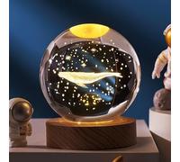 Lámpara de proyección de luz nocturna de bola de cristal, modelo planeta, bola de cristal 3D con base de madera LED, regalo para Navidad, Acción de Gracias, cumpleaños, decoración de habitación del