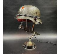 Lámpara de reliquia de guerra para recordar la historia Casco Retro de la Segunda Guerra Mundial bayonetas y Balas lámpara de escritorio de historia hecha a mano decoración de Batalla (A)