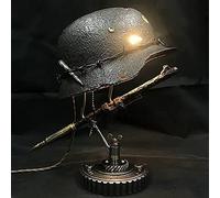Lámpara de reliquia de guerra para recordar la historia Casco Retro de la Segunda Guerra Mundial bayonetas y Balas lámpara de escritorio de historia hecha a mano decoración de Batalla (C)