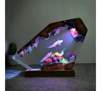 Lámpara de resina Axolotl, luz nocturna 3D RGB hecha a mano con base de madera, regalo único.