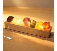 Lámpara de Sal con Base Madera, 7 Colores Lámpara de Sal con Luz Ajustable para Ambiente Relajante, Luz Nocturna de Piedra Cristal, Luces Acogedora para Meditación, Yoga, Decor (baterías recargables)