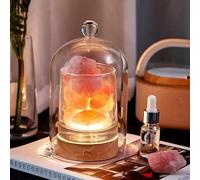 Lámpara de sal del Himalaya 2 en 1 y difusor ultrasónico de aceites esenciales, luz de aromaterapia sin fuego con 2 aceites esenciales, aromaterapia, 3 colores recargables por USB con cubierta de