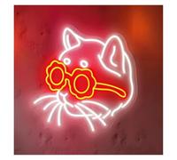 Lámpara de señalización Letrero De Neón De Gato Para Dormitorio, Habitación Infantil, Tienda, Decoración, Diseño De Animal Divertido, LED Regulable, Alimentación USB 40х40cm(Segundo)