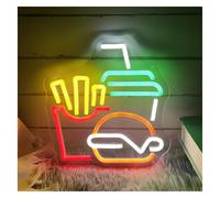 Lámpara de señalización Letrero De Neón De Hamburguesa, Papas Fritas Y Bebidas, Luz Nocturna Para Decoración De Pared Del Hogar, Comida Rápida Callejera 40cmx42cm(UN)