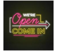 Lámpara de señalización Letrero De Neón LED We're OPEN Come In Luz Regulable Para Club, Hotel, Cocina, Restaurante, Tienda, Decoración Del Hogar 70cm