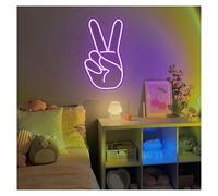 Lámpara de señalización Letrero De Neón Mano La Victoria, Ideal Para Habitación Infantil, Club, Bistró, Fiesta, Decoración Pared, Regulable, 40cmx24cm(E)