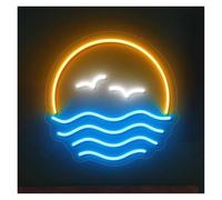 Lámpara de señalización Letrero Letrero De Neón "Amanecer Sobre El Mar", Arte Mural Con Olas Oceánicas, Decoración Estética Para Interiores, Hogar, Tienda, Fiesta Navideña 38cm