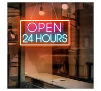 Lámpara de señalización Luces De Neón Open 24 Hours Regulables, Ideales Para Decorar Bares, Restaurantes Y Pubs 23cmx43cm(E)
