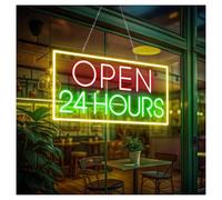 Lámpara de señalización Luces De Neón Open 24 Hours Regulables, Ideales Para Decorar Bares, Restaurantes Y Pubs 23cmx43cm(Segundo)
