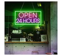 Lámpara de señalización Luces De Neón Open 24 Hours Regulables, Ideales Para Decorar Bares, Restaurantes Y Pubs 23cmx43cm(Re)