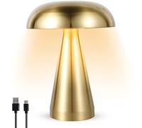 Lámpara de setas Lámpara de mesa inalámbrica portátil USB recargable Luz de setas Control táctil Luz nocturna con atenuación de 3 colores Lámpara de noche de metal decorativa para dormitorio Sala de