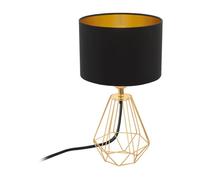 Eglo Lámpara de mesa CARLTON 2, lámpara de mesa vintage con 1 bombilla, lámpara de mesita de noche de acero y plástico, colores dorado, negro, casquillo E14, interruptor incluido