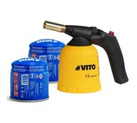 Lámpara de soldar Vito encendido Piezo - Carcasa ABS cerrojo de seguridad mango ergonómico + 2 cartuchos 190 gr butano