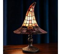 Lámpara de sombrero de bruja de resina vintage hecha a mano, alimentada por USB, sombrero de mago gótico, luz nocturna, lámpara de decoración del hogar de Halloween, adecuada para dormitorios y