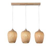Lámpara De Techo Boho Lámpara De Ratán Retro Lampara Techo Ratan Lampara Mimbre Colgante De Madera 3 Luces Lámpara De Techo Boho Con Pantalla De Ratán Para Comedor Salón Cocina Bar, 54cm