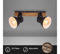 Lámpara de Techo Brilon 2xE27 45CM Madera Foco Metal Negro