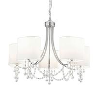 Lámpara De Techo Clásica De Cromo Blanco 5 Focos E14 Tela Metal