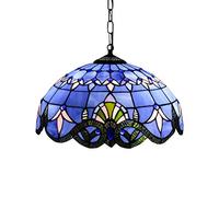 Lámpara de Techo Colgante Barrocos De Estilo Tiffany,Lámparas de Araña Con Pantalla De Vitral Mediterránea, Lámparas de Suspensión Vintage Para Dormitorio, Sala De Estar, Isla De Cocina,Azul,40cm