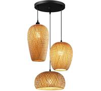 Lámpara de techo colgante de bambú, estilo retro japonés, E27, lámpara de techo colgante, para sala de estar, dormitorio, restaurante, cafetería, bar, comedor o club (3 luces de cabeza)