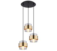 Lámpara de techo colgante de cristal y vidrio dorado y negro 45 cm milley globo 3 luces e27 con altura regulable. altura máxima 120 cm