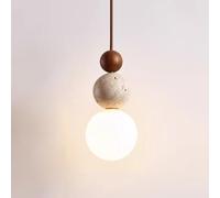 Lámpara de techo colgante moderno de globo lámpara de techo de madera de madera de iluminación suspendida piedra natural araña pequeña con bola de vidrio blanco para comedor luces de la isla de