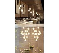 Lámpara de Techo Colgante para Escalera de Villa, con Cable Largo, Bola de Cristal, Ideal para Restaurante, Bar, decoración de Interiores (Blanco frío, 7 Bombillas Redondas) (Blanco cálido, 7 bombi